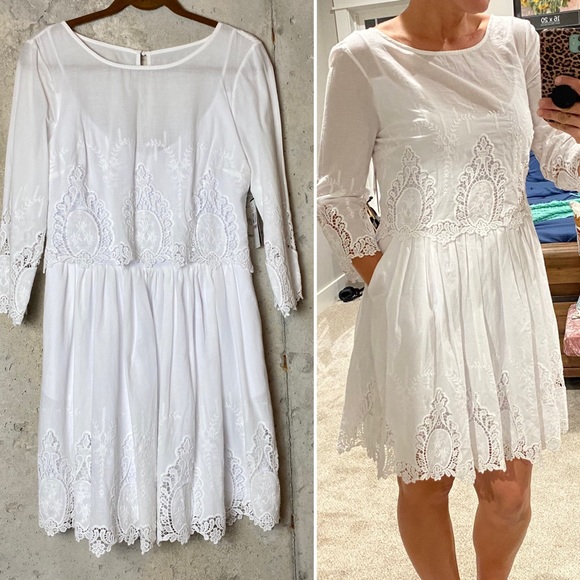 sami + Dani Dresses & Skirts - Sami + Dani white crochet lace 3/4 sleeve dress